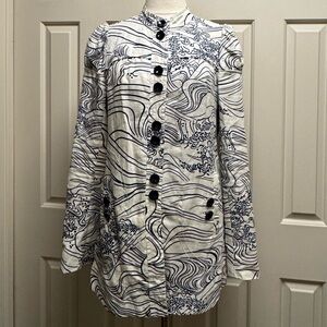 elevenses ANTHRO BRAND 2000s cream linen blend Jacket/dress with Navy Accents